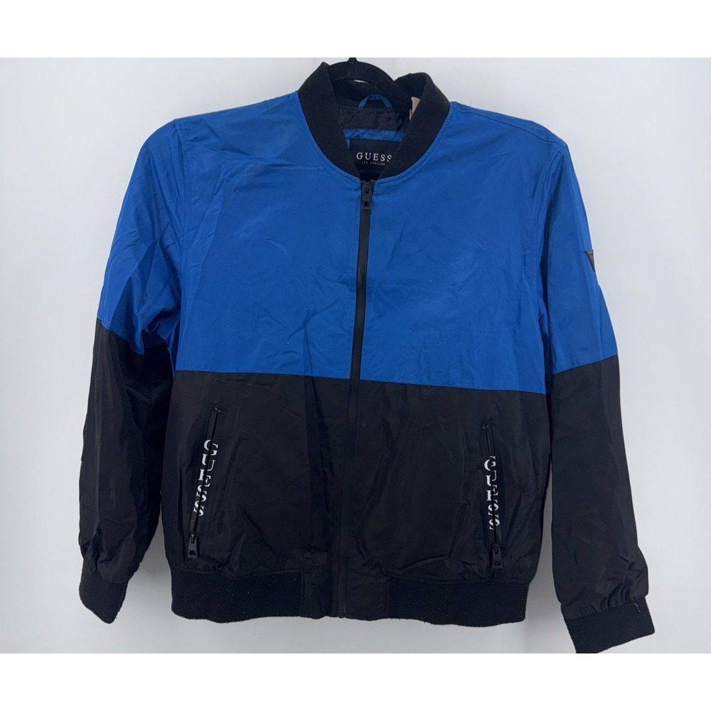 Guess Men's Nylon Patch Jacket - Blue XXL Baseball Collar Full Zip Bomber Jacker